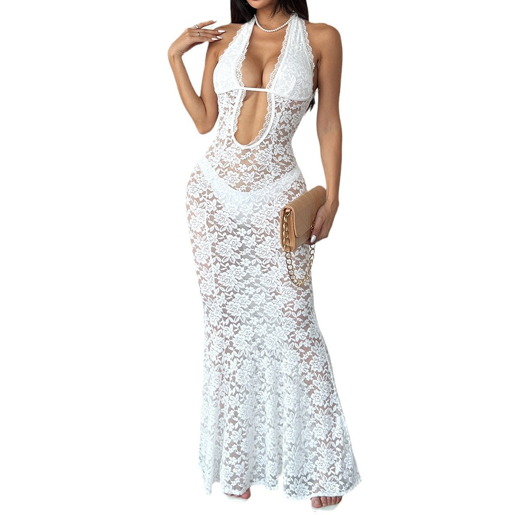 Women's Sexy Lace Hollow-Out Halter Dress