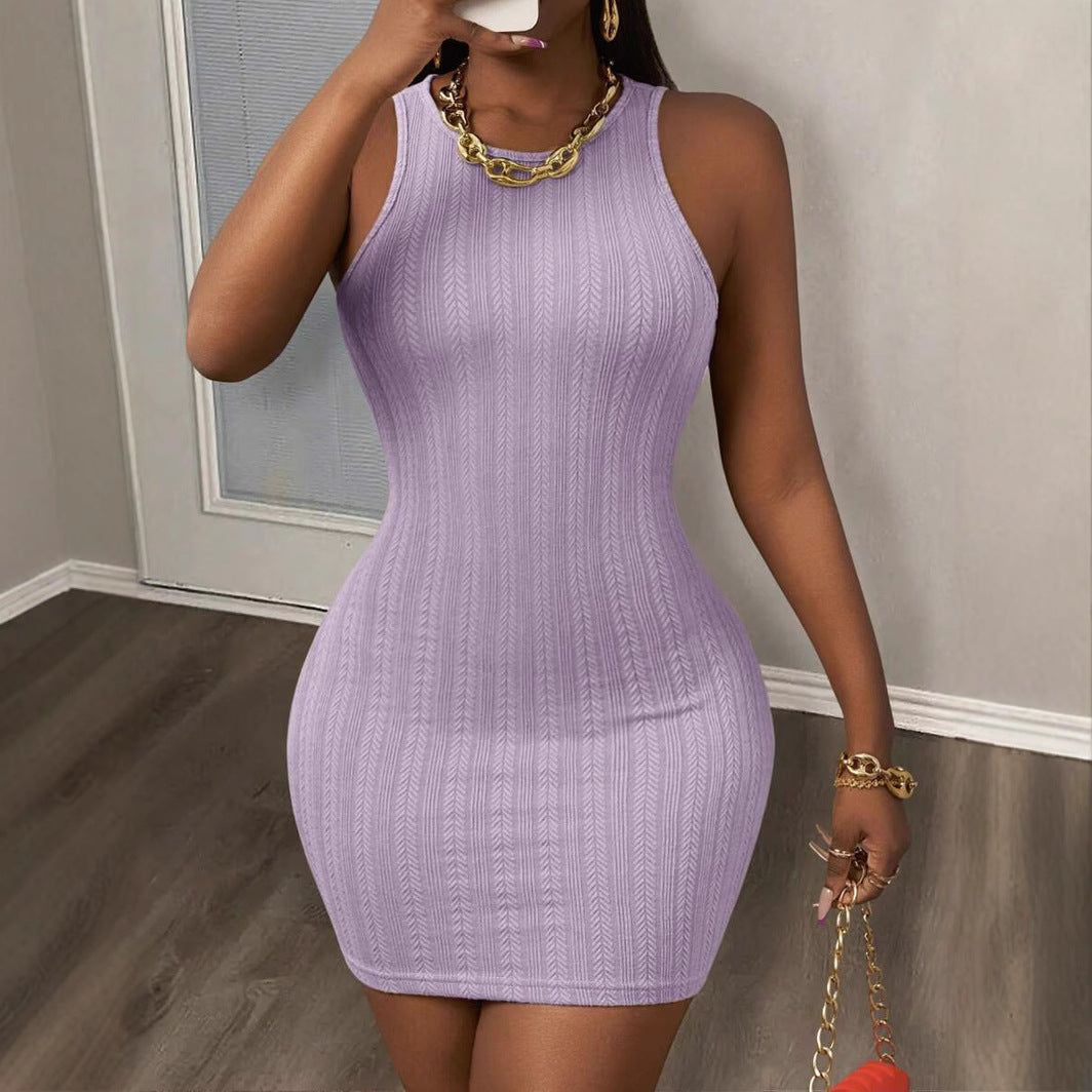 Solid-color Sexy Sleeveless Sheath Dress