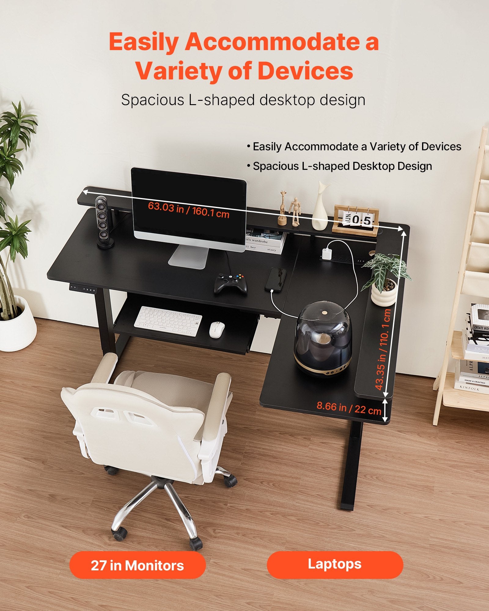 L Shaped Desk Electric Adjustable Height Corner Desk With Keyboard Tray