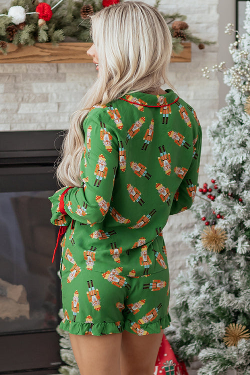 Christmas Bow Top and Ruffle Shorts Pajama Set
