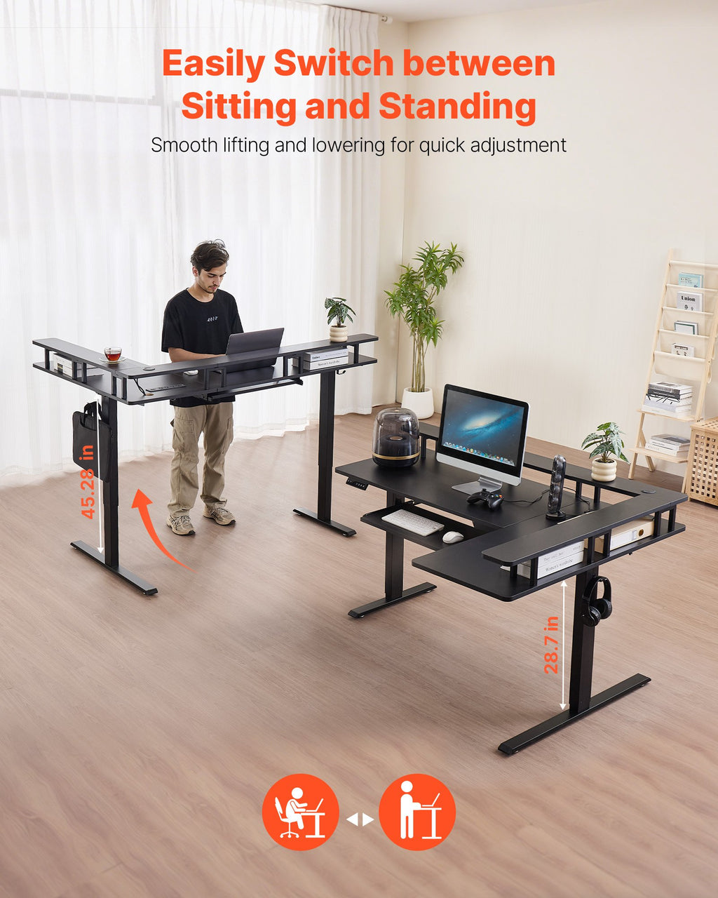L Shaped Desk Electric Adjustable Height Corner Desk With Keyboard Tray