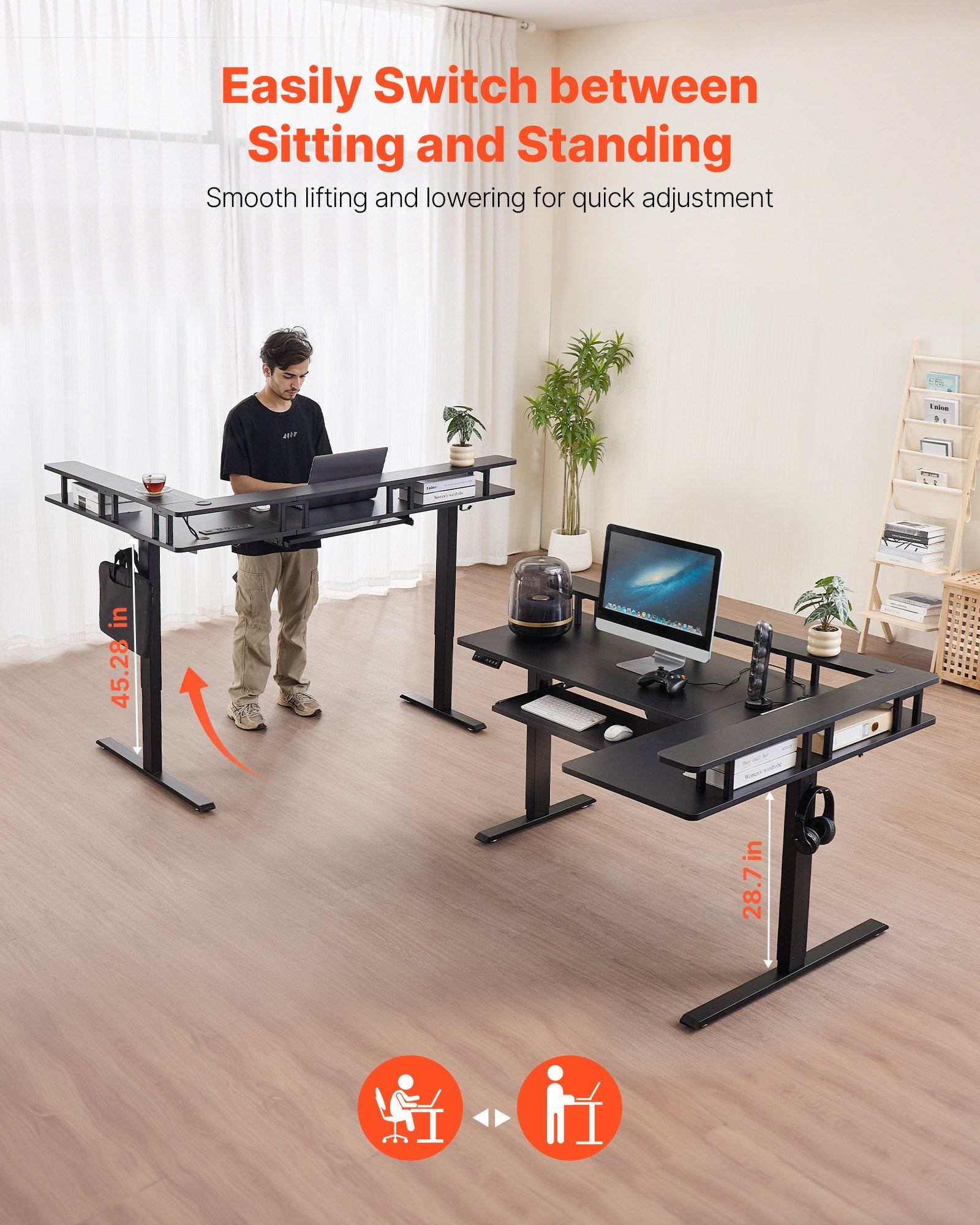 L Shaped Desk Electric Adjustable Height Corner Desk With Keyboard Tray