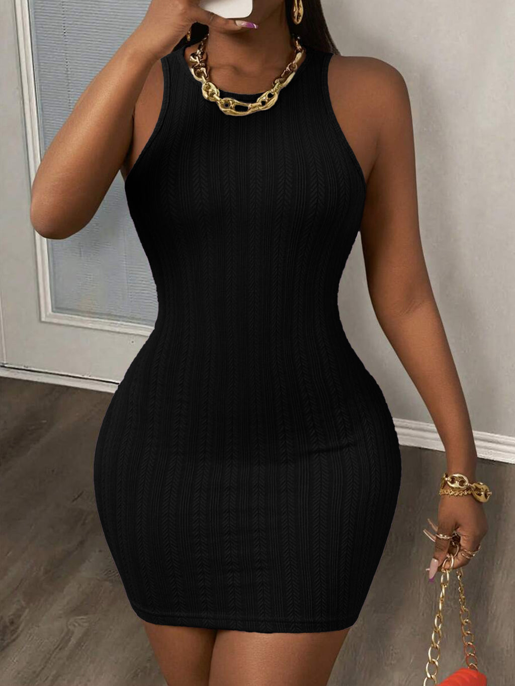 Solid-color Sexy Sleeveless Sheath Dress