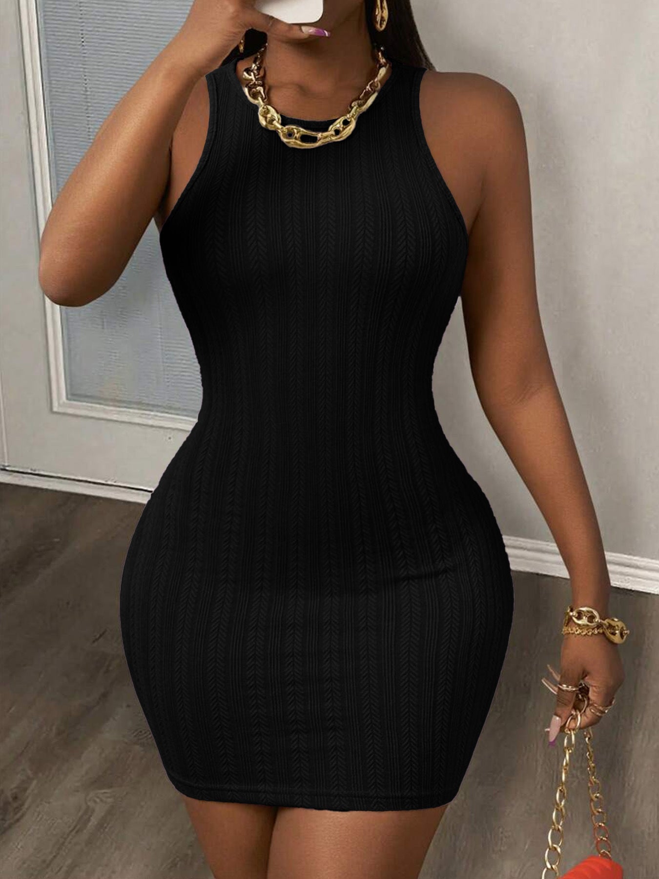 Solid-color Sexy Sleeveless Sheath Dress